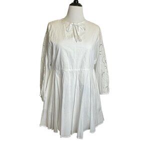 Chelsea & Violet Ultra-white Mini Dress Embroidered Balloon Sleeve NWT L Eyelet‎